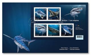 2018 Canada Post Sharks Souvenir Sheet Fdc Can &us