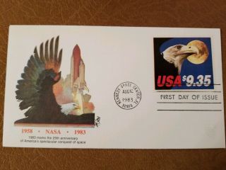 Ud Stamps 1909 1983 $9.  35 Stamp On Nasa Space Eagle Shuttle First Day Cover Fdc