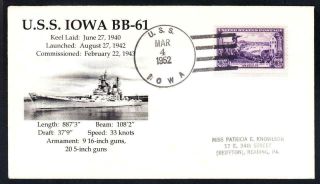 Battleship Uss Iowa Bb - 61 Korean War Naval Cover (9563)