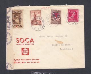 Belgium 1941 Semi - Postals On Wwii Nazi Censored Cover Bruxelles To Germany