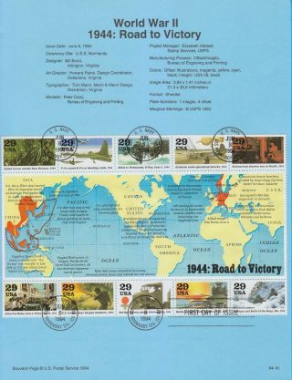 Usa Stamp First Day Card 1994 World War Ii 1944 Road To Victory Us125018