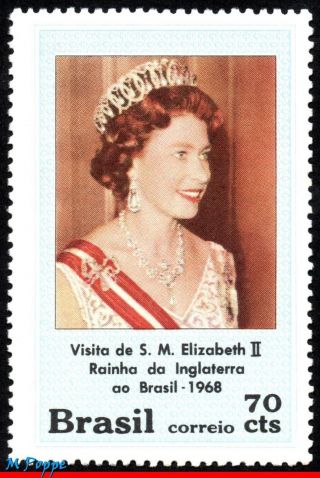 1105,  18 - 11 BRAZIL 1968 AND 2018 VISIT OF QUEEN ELIZABETH II (UK) TO BRASIL,  MNH 2