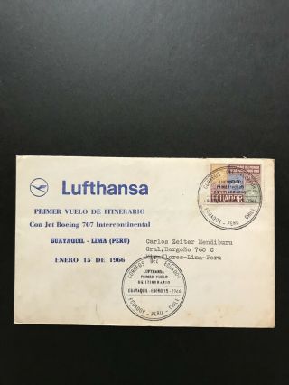Ecuador First Flight Cover Guayaquil To Lima Peru 1966 Lufthansa