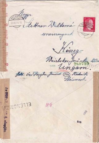 Germany 1944 From Bechnitz To Kossig,  Hungary Censored In {below}