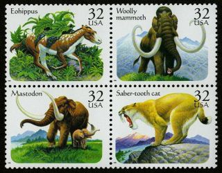 Us 1996 3080a 3077 - 80 - 32c Prehistoric Animals - Block Of 4 Og Mnh Xf
