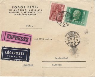 Hungary Ww2 Censored Airmail Expres Cover To Teufenthal Schweiz 1942