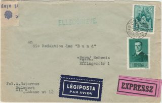 Hungary Ww2 Censored Airmail Expres Cover To Bern Schweiz 1940
