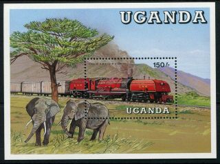 Weeda Uganda 598 Mnh 1988 Issue Locomotives Souvenir Sheet Cv $5.  00