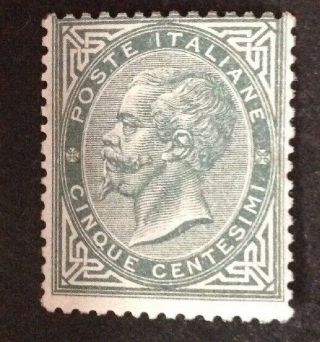 Italy 1863 5 Cent Grey Stamp Hinged