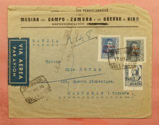 1938 Spanish Civil War Valladolid Registered Airmail To France Censored