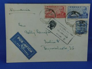 Spain Old Cover 1939 Airmail Censura Postal Salamanca To Germany (n3/4)
