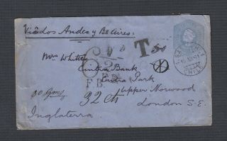 Chile 1891 Postage Due Postal Stationery Cover Santiago To London England