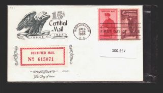 A2zed Us Fdc 6 Jun 1955 Fa1 Artmaster 15c Certified Mail Wash Dc Combo Cover