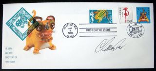 1998 U.  S.  China Joint Year Of Tiger First Day Cover Stamps Signed Clarence Lee