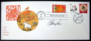 1999 U.  S.  China Joint Year Of Rabbit First Day Cover Signed Clarence Lee Stamps