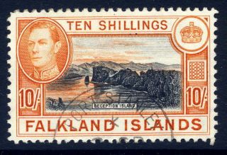 Falkland Islands 1938 - 50 Kgvi Definitive 10/ - Black & Orange Very Fine Cds