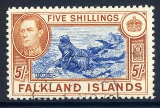 Falkland Islands 1938 - 50 Kgvi Definitive 5/ - First Printing Very Fine Cds
