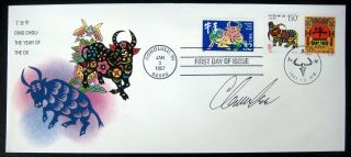 U.  S.  China Joint Year Of Ox First Day Cover Signed Clarence Lee Cachet Stamps