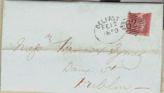 Gb In Ireland 1859 Letter With 1 D Stamp ,  Belfast Spoon Irish Type