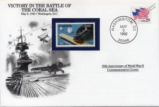 Wwii 1942 Battle Of Coral Sea (aircraft Carrier) Stamp Cover (usa/danbury)
