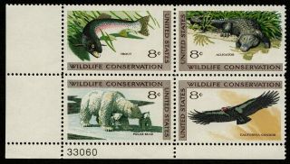 Us 1971 1430a - 1427 - 30 - 8c Trout Alligator Polar Bear Plate Block Of 4 Mnh Xf