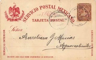 Mexico 3c Letter Carrier Postal Card 1899 Villa De La Encarnacion Jal.  To Aguas