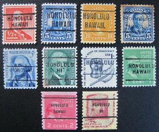 10 Different Types Honolulu Hawaii Precancel Lot