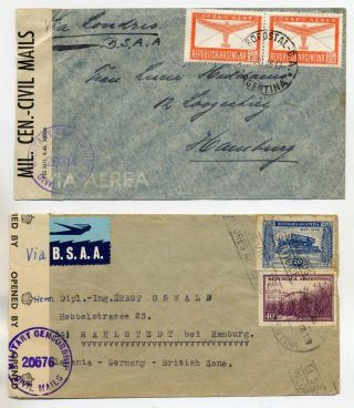 Argentina 1946 Post War Bsaa Censored Airmail Covers To Hamburg Germany