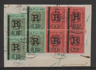 Fiji Kgv 1912 - 23,  £1 Revenue Stamps X 4,  1/ - X 4 On Piece