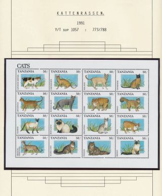Xb72211 Tanzania 1991 Pets Fauna Cats Good Sheet Mnh