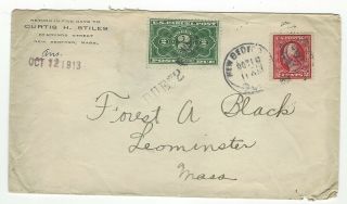 1913 Cover From Bedford,  Ma To Leominster,  Ma With Two Cent Parcel Post Stamp