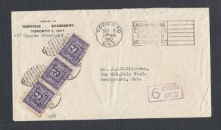 Canada 1932 Strip Of 3x2c Postage Dues On Cover Toronto Cne Cancel To Georgetown