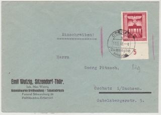 Germany Dr 1943 Reg.  Cover (sitzendorf) 2 Nd.  Rate Mi 829 Post Cancelled Oschatz