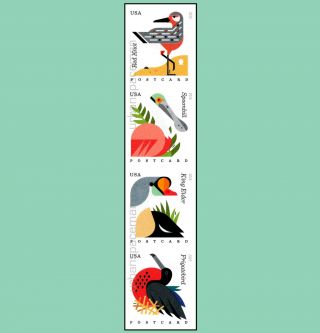 4991b - 94b Coastal Birds Postcard Rate 4 Designs Imperf Strip Of Four No Die Cuts