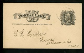 Us Postal History Ux7 Card Advertising Sheet Music 1885 Salem Ma To Lima Pa