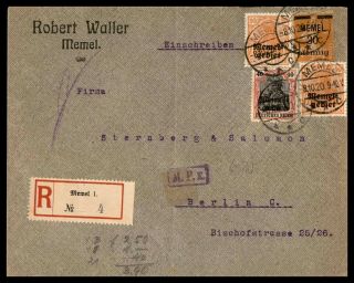 Memel German French Mixed Franking 1920 Registered Cover To Berlin