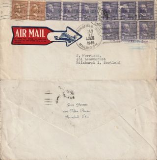 Us 1946 Commercial Air Mail Flown Cover Springfield Ohio To Edinburgh Scotland
