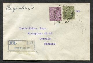P659 - India Bombay 1923 Registered Cover To Germany.  Thacker Bookseller Perfins
