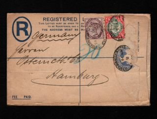 Opc 1895 Gb 4 1/2d Qv Registered To Germany Frederich Huth & Co Perfin " Huth " 37