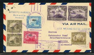 Nicaragua Postal History: Lot 80 1931 Multifranked " 1931 " Ovpts To Leipzig $$$