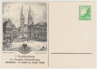 Germany Dr 1938 Priv.  P.  St.  Card Bremen (philat.  Day) Pp 142/c 35/01