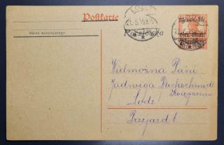 Poland On Germany 1919 Provisional Psc/postcard Lodz To.  Look,  Polska,  Polen