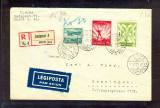 Hungary 1936 Registered Airmail Cover To The Netherlands / Franking