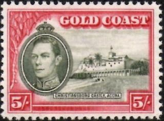 Gold Coast 1938 5/ - Olive - Green & Carmine Line Perf 12 Sg.  131 Light Hinge