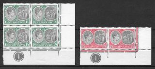 St Kitts Nevis 1945 Kgvi 1s & 2s6d Control Blocks Perf 14 Unhinged