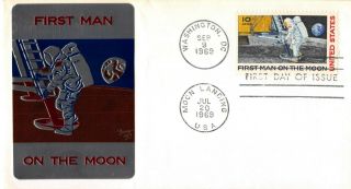 Apollo 11 Landing July 20,  1969 10c Moon Stamp – Sarzin Metallic Fdc (sc C76)