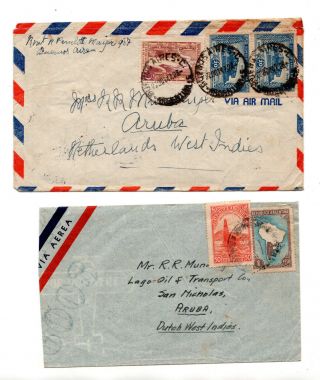 2 Argentina Buenos Aires To Aruba Airmail Stamp Covers 1938 1947 Id 343