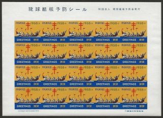 Ryukyu Islands | Japan 1958 Wx7a Xmas Tb Seal Pane Sheet Imperf Vf - Nh Cv $20.  00