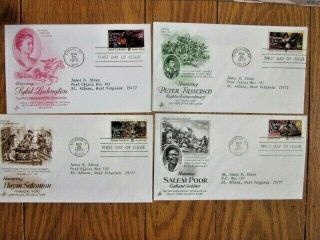 Revolutionary War Heroes Contributors To The Cause Complete Set 4 1975 Fdcs