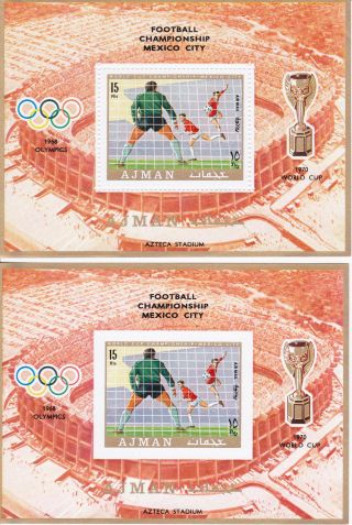 Ajman 1970 Summer Olympic,  Mexico 1968,  Mnh,  Perf.  /imperf.  Soccer 2